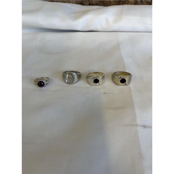 4 HEAVY SILVER RINGS, TESTED