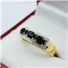 Image 2 : GOLD PLATED STERLING SILVER NATURAL BLUE SAPPHIRE WITH WHITE SAPPHIRE RING, SIZE 7, W/A $650.00. SAP