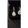 Image 2 : NEW S925 2.0CT EACH PEAR CUT SIMULATED DIAMOND (CZ) HALO DANGLE EARRINGS MOUNTED IN 925 STERLING SIL