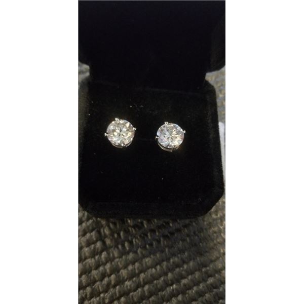 NEW S925 3.0CT EACH SIMULATED DIAMOND (CZ) STUD EARRINGS, MOUNTED IN 925 STERLING SILVER W/ WHITE GO