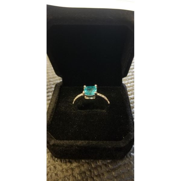 NEW PLATINUM PLATED 1.5CT CUSHION CUT LAB-CREATED AQUAMARINE CHANEL RING, SIZE 7