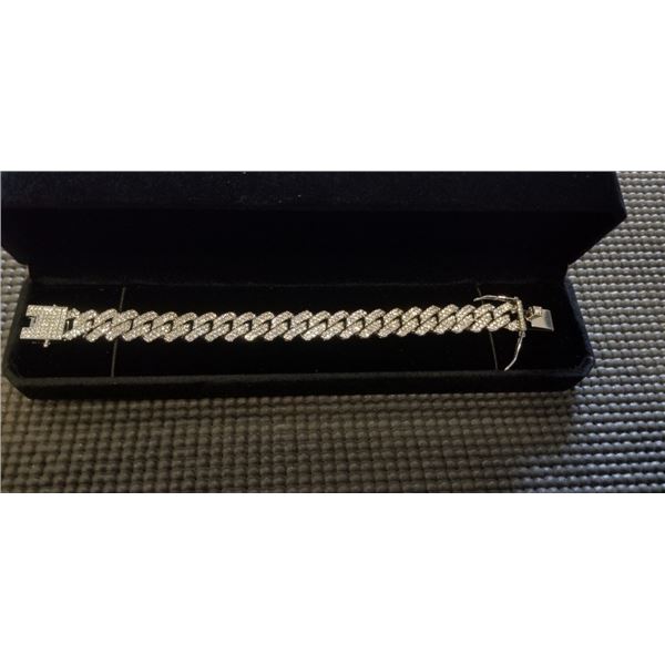NEW PLATINUM PLATED 14.0MM SIMULATED DIAMOND (CZ) ICED OUT CUBAN LINK BRACELET, 8" LONG