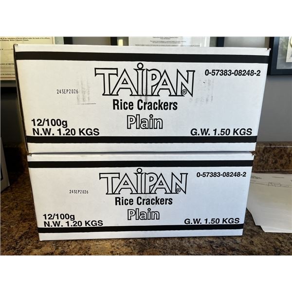 2 CASES OF TAIPAN PLAIN RICE CRACKERS BEST BEFORE SEPT 24/26 12 PACKS PER CASE