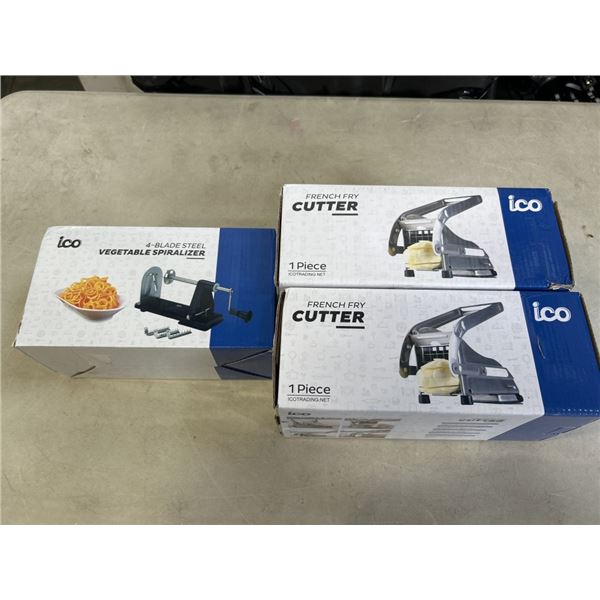 2 ICO FRENCH FRY CUTTERS AND ICO 4-BLADE STEEL VEGETABLE SPIRALIZER