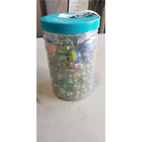 JAR OF GLASS MARBLES