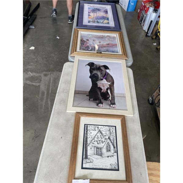 LOT OF FRAMED PHOTOS, SKETCHES, ETC