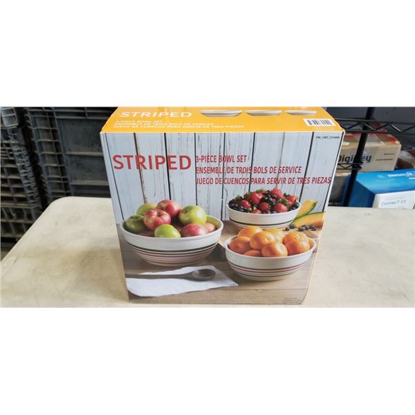 NEW STRIPED 3-PIECE BOWL SET
