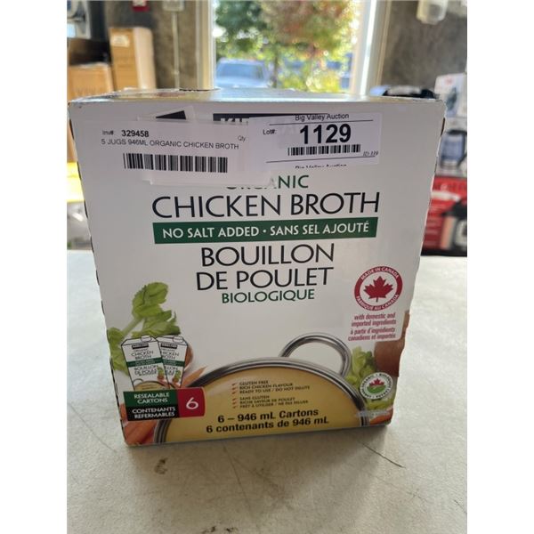 5 JUGS 946ML ORGANIC CHICKEN BROTH