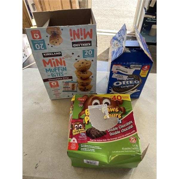 3 CASES SEALED OF COOKIES AND MUFFINS - MUFFINS AND BEAR PAWS INDIVIDUALLY PACKED AND, 3 OF 4 PACKS 