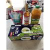 Image 1 : LOT OF NEW DRINKS - SEALED CASE GREEN TEA, SEALED JUG MANGO JUICE, SEALED VANILLA SYRUP, SEALED PACK