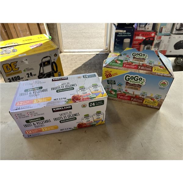 2 CASES OF SQUEEZE POUCHES - GOGO AND KIRLAND, SOME POUCHES MAY BE MISSING