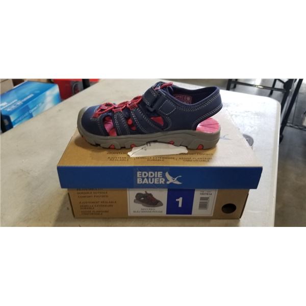 AS NEW EDDIE BAUER KIDS HAVY/RED SANDLES. SIZE 1