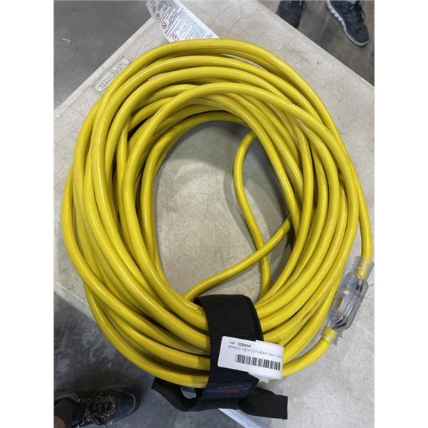 APPROX 100 FOOT HEAVY DUTY LIGHTED YELLOW EXTENSION CORD. 10AWG/3C