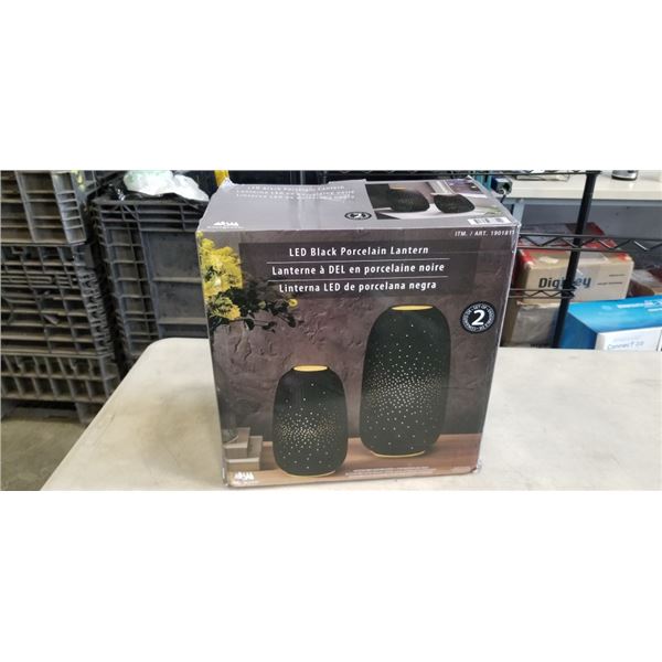 AS NEW EVERGREEN LED BLACK PORCELAIN LANTERN