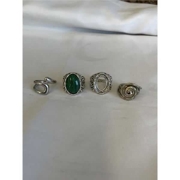 4 HEAVY SILVER RINGS, TESTED