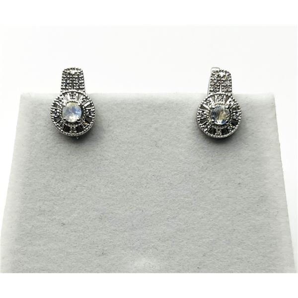 STERLING SILVER NATURAL WHITE QUARTZ WITH CZ EARRINGS, W/A $400.00.