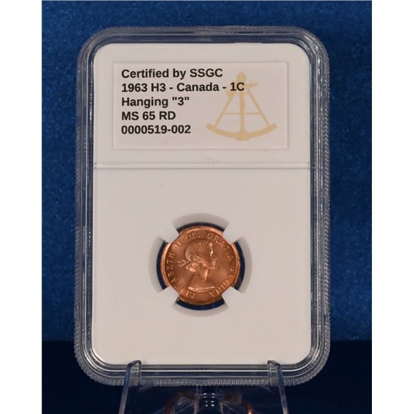 Canada 1963 1 Cent SSGC MS 65 RD Hanging "3"