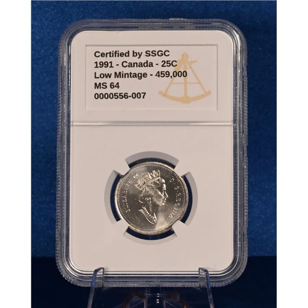 Canada 1991 25 Cent SSGC MS 64 Low Mintage 459,000