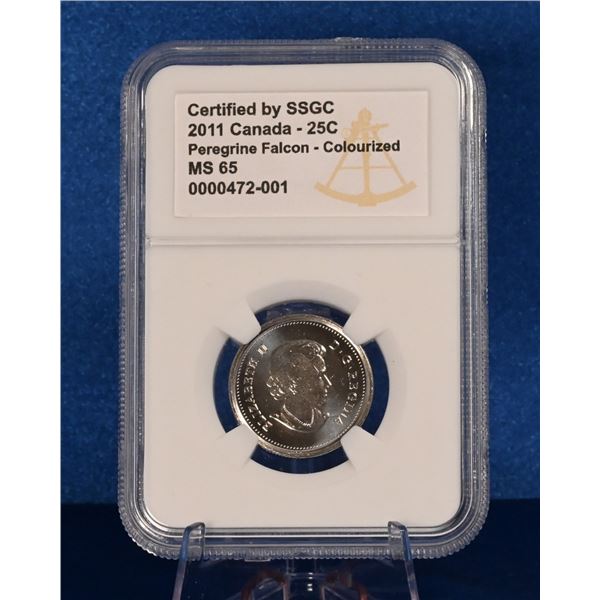 Canada 2011 25 Cent SSGC MS 65 Peregrine Falcon Colourized