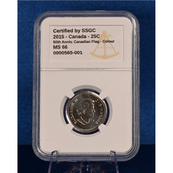 Canada 2015 25 Cent SSGC MS 66 50th Anniv. Canadian Flag Colourized