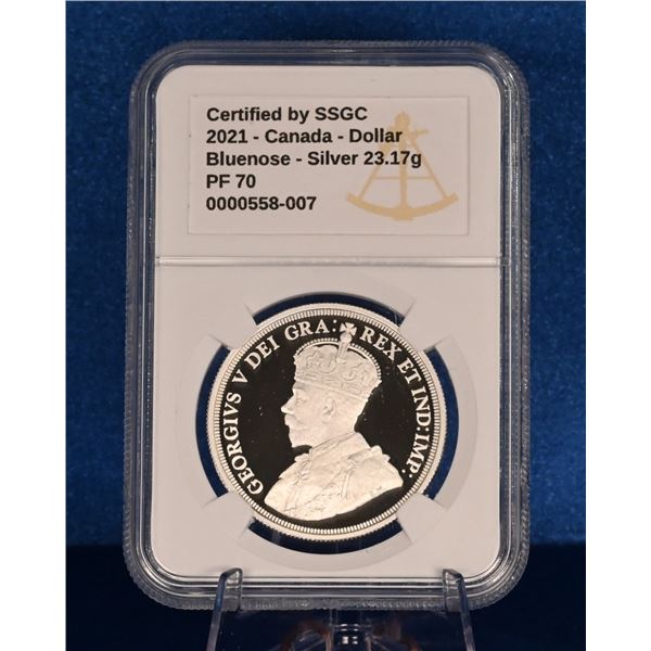 Canada 2021 1 Dollar SSGC PF 70 Silver Commemorative of Bluenose 100th Anniversary, 999 Silver Doubl