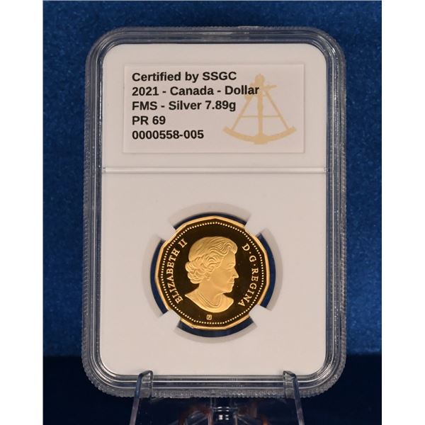 Canada 2021 1 Loonie Dollar SSGC PR 69 Gold Plated Fine .999 Sliver FMS (Tax Exempt)