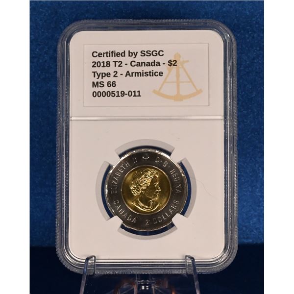 Canada 2018 2 Dollar SSGC MS 66 Type 2 Armistice Colourized