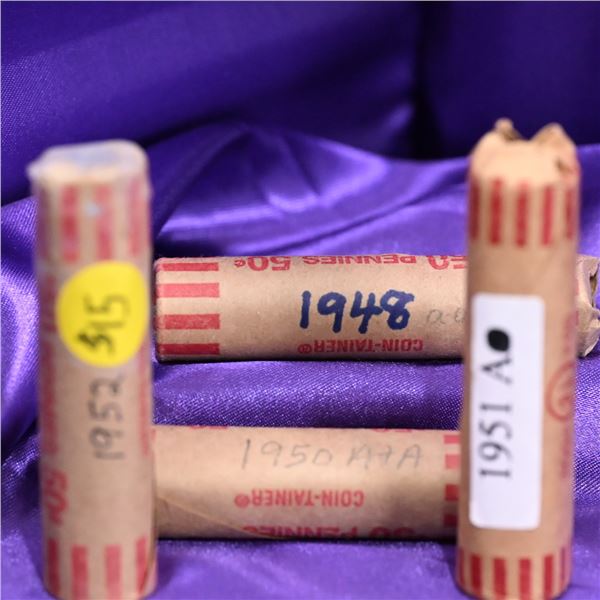 Canada, 1 Cent Rolls (4), King George Second Portrait (without ET IND:IMP) 4 years 1948, 50, 51, 52 