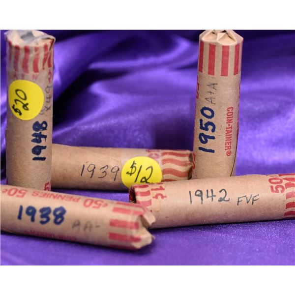 Canada, 1 Cent Rolls (5), King George Both Portraits (with & without ET IND:IMP) 5 years 1938, 39, 4
