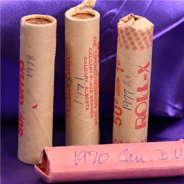 Canada 1 Cent Rolls  (QE II Tiara Portrait 5 years 1970, 77 (circulated) 1971, 78, 79 (uncirculated)