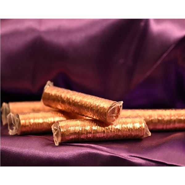 Canada 1 Cent Rolls (5) QE II Third Diademed Portrait, 12 sided, all 1995 UNC original plastic wrap