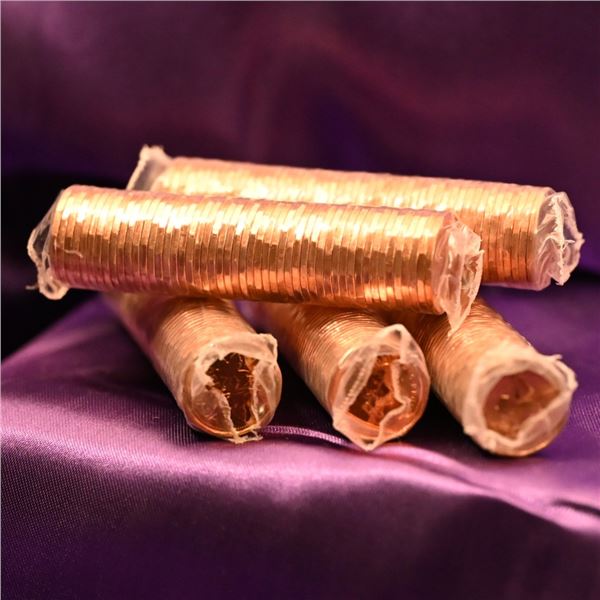 Canada 1 Cent Rolls (5) QE II Third Diademed Portrait, 12 sided, all 1995 UNC original plastic wrap