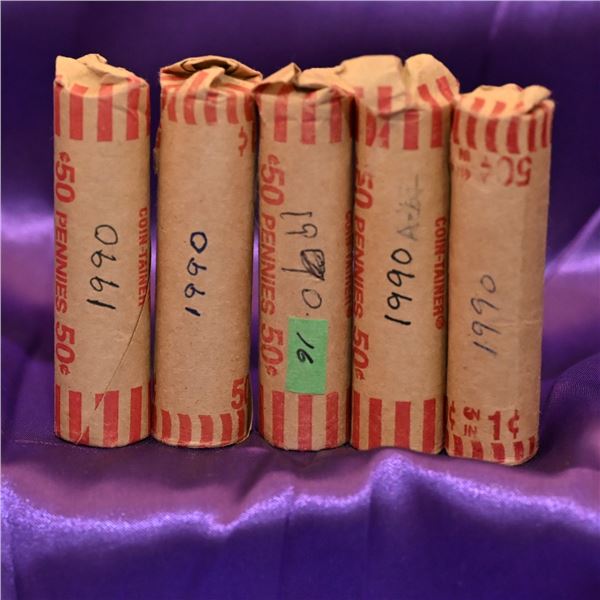 Canada 1 Cent Rolls (5), QE II Diademed Portrait, all 1990 F to AU condition