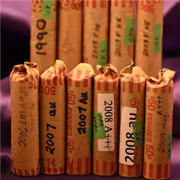 Canada 1 Cent Rolls (11), all CPS, QE II Diademed Portrait (1) 1990, Uncrowned Portrait (2) 2003P NE