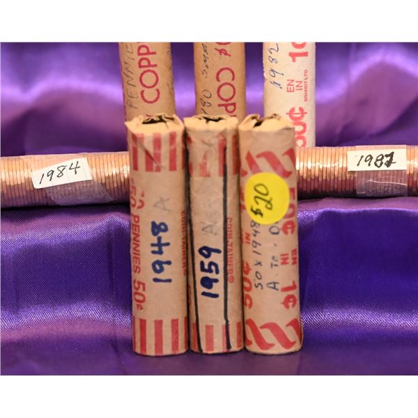 Canada 1 Cent Rolls (8) King George Uncrowned Portrait (2) 1948 (1) 1949 circulated II Modified Tiar