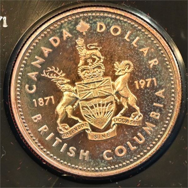 Canada 1971 1 British Columbian Centennial Silver  23.3276 g at .5 in original RCM clam shell