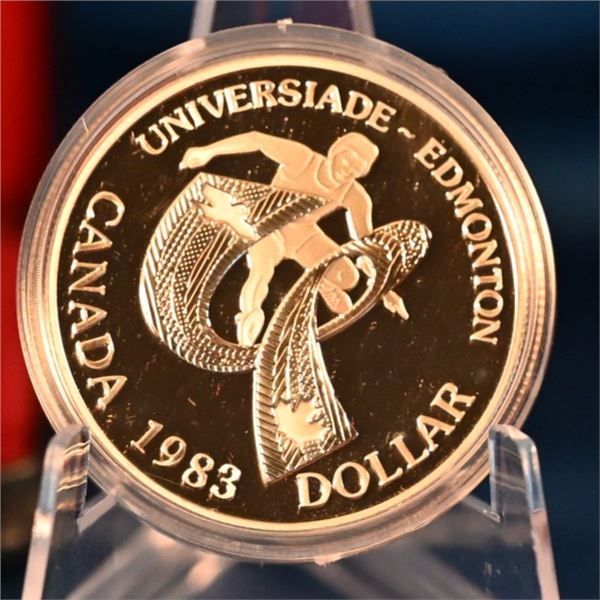 Canada 1983 1 Dollar World University Games Silver Proof 23.3276 g at .5 in original RCM clam shell