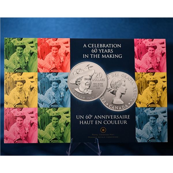Canada (1) 2012 $20. for Twenty Series 1/4 toz .999 Silver, Specimen, EQ II Diamond Jubilee, , in or