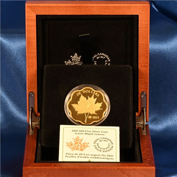 Canada 2021 20 Dollar "Masters Club" Fine 999 Gold plated Silver coin, Iconic Maple Leaf issue