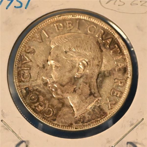 Canada 1951 1 Dollar Sliver FWL