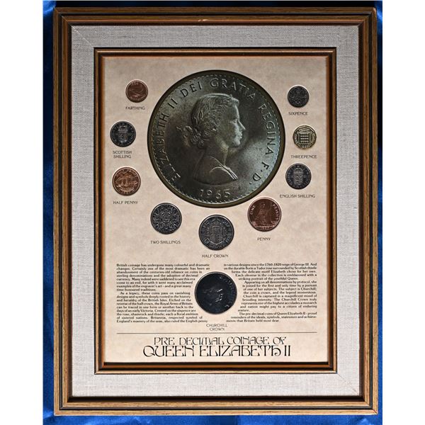 Framed "Pre Decimal coinage of Queen Elizabeth II" 14 1/2" X 11 1/2"