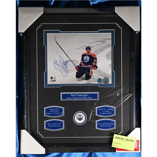 Framed Signed Photo of Nail Yakupov Game Tying Second NHL Goal. Drafted 2012 1st overall by the Edmo