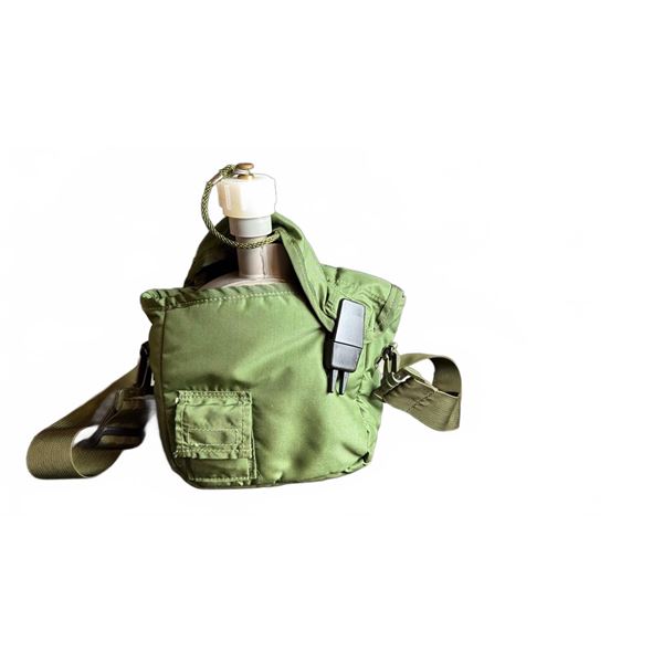 Military Canteen With Insulated Green Cover and Shoulder Strap