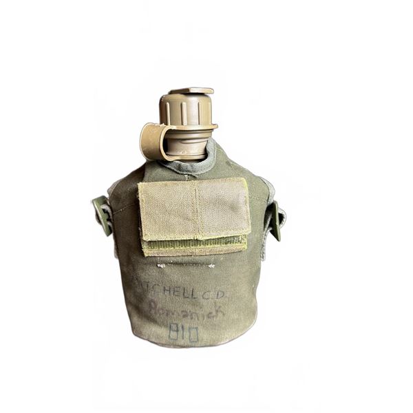 Military Green Plastic Canteen with Olive Drab Canvas Pouch and Button Flap