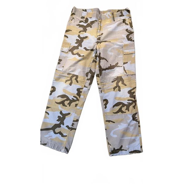Blue and Grey Camouflage Cargo Pants with Multiple Pockets