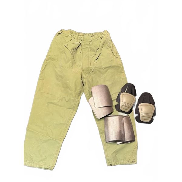 Military-Issue Olive Pants W8436-9-0134/00 With Set of Protective Knee and Shin Pads