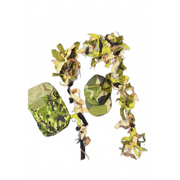 Canadian Military Camouflage Kit with Tactical Cap, Scarf, and Patterned Pouch