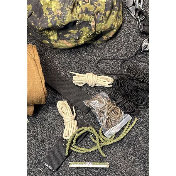 Canadian Military Camo Helmets, Boonie Hat, Belts, Paracord, Buckles, and Accessories Lot