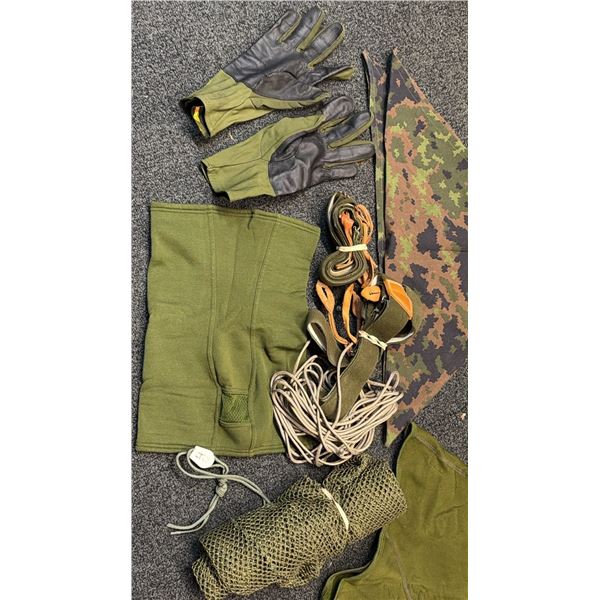 Military Outdoor Gear Including Gloves, Balaclava, Camo Scarf, Rope