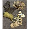 Image 1 : Military Surplus Lot: Camouflage Cap, Gloves, Pouch, Green Web Gear and Accessories